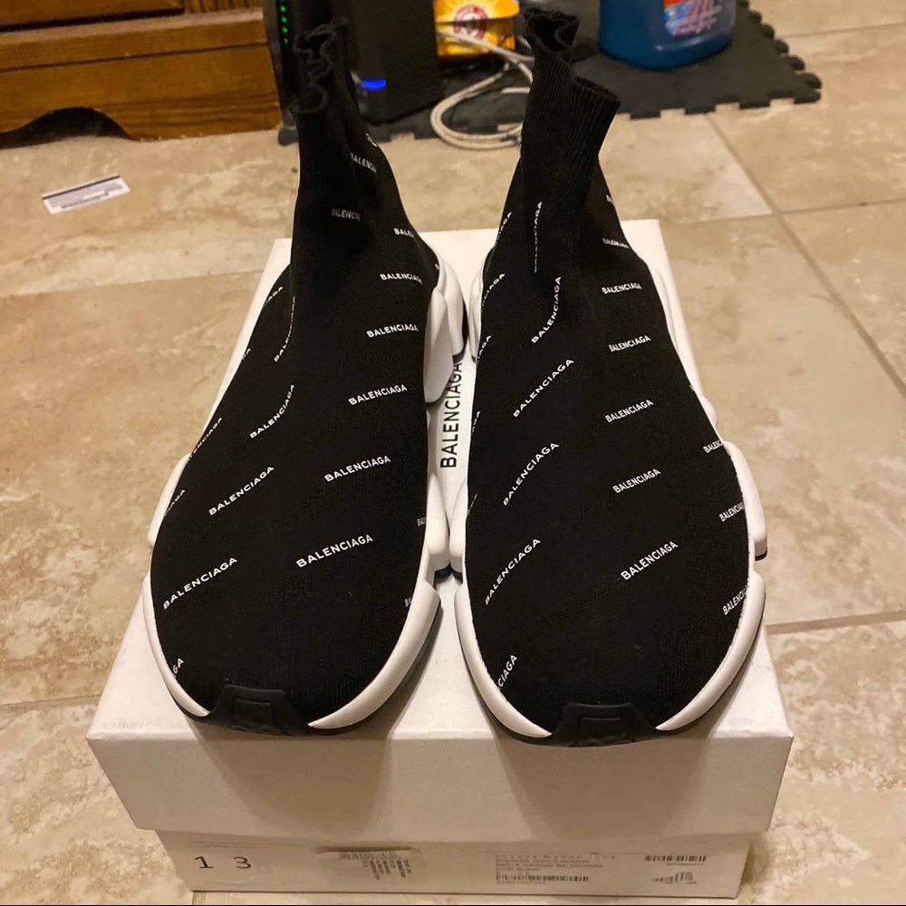 Balenciaga black all over logo speed sneakers